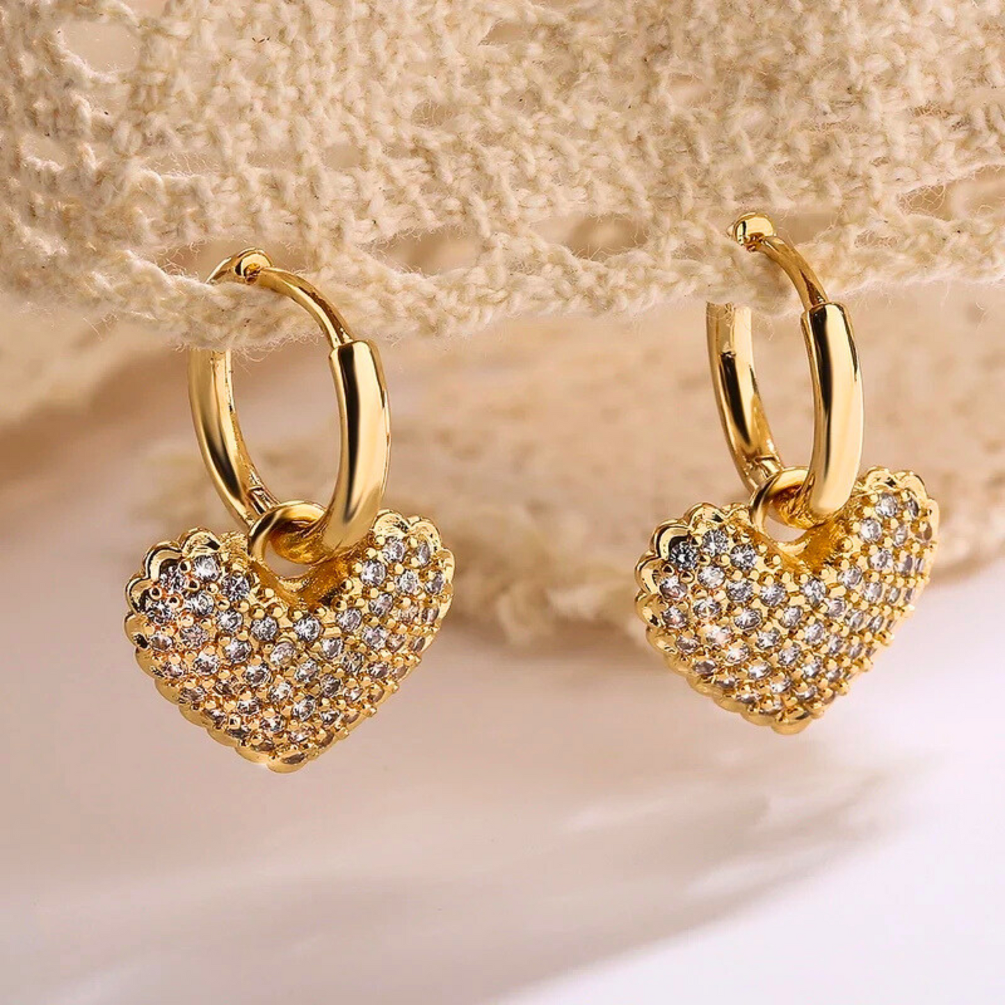 Golden Sparkle Heart Earrings